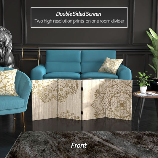 2 ft. Short Double Sided Mandala on Oak Canvas Folding Screen