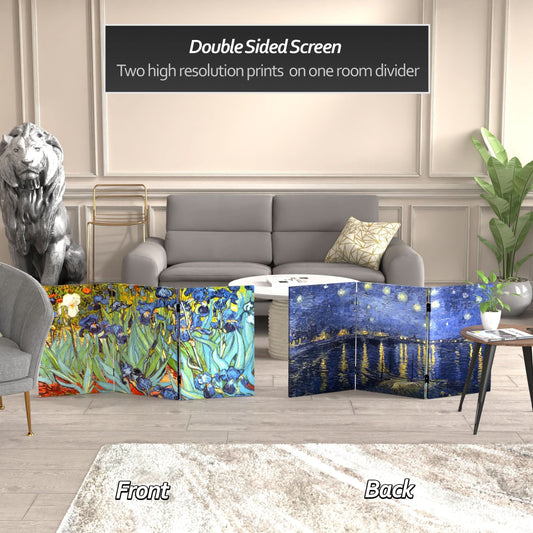 2 ft. Short Double Sided Works of Van Gogh Canvas Folding Screen - Irises/Starry Night Over Rhone