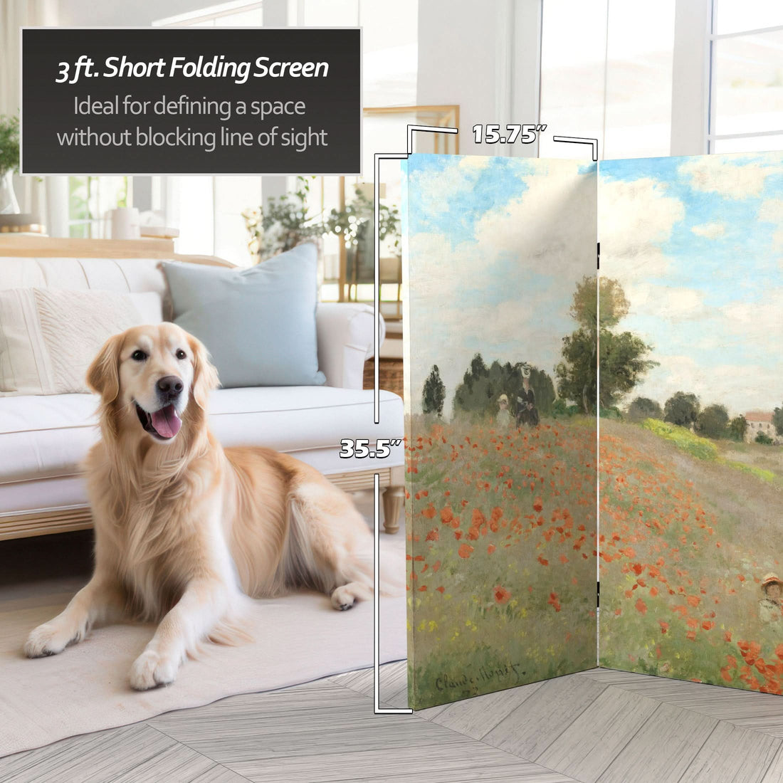 3 ft. Short Double Sided Works of Monet Canvas Folding Screen - Water Lillies/Pathway