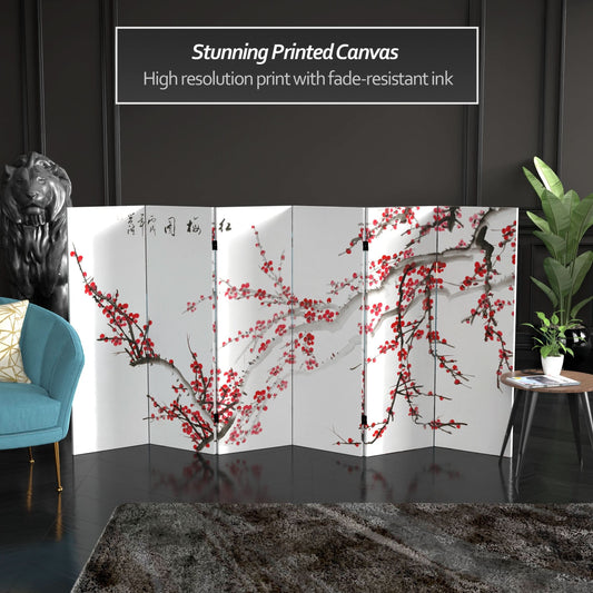 4 ft. Short Double Sided Plum Blossom Canvas Folding Screen