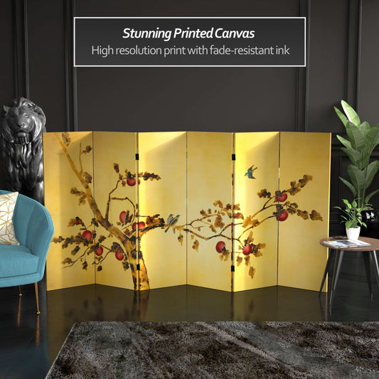 4 ft. Short Double Sided Plum Tree Canvas Folding Screen