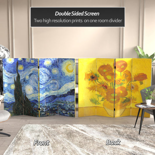 4 ft. Short Double Sided Works of Van Gogh Canvas Folding Screen - Starry Night/Sunflowers