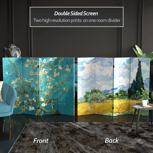4 ft. Short Double Sided Works of Van Gogh Canvas Folding Screen - Almond Blossoms/Wheat Field