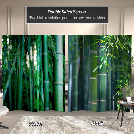 6 ft. Tall Double Sided Bamboo Tree Canvas Room Divider 4 Panel