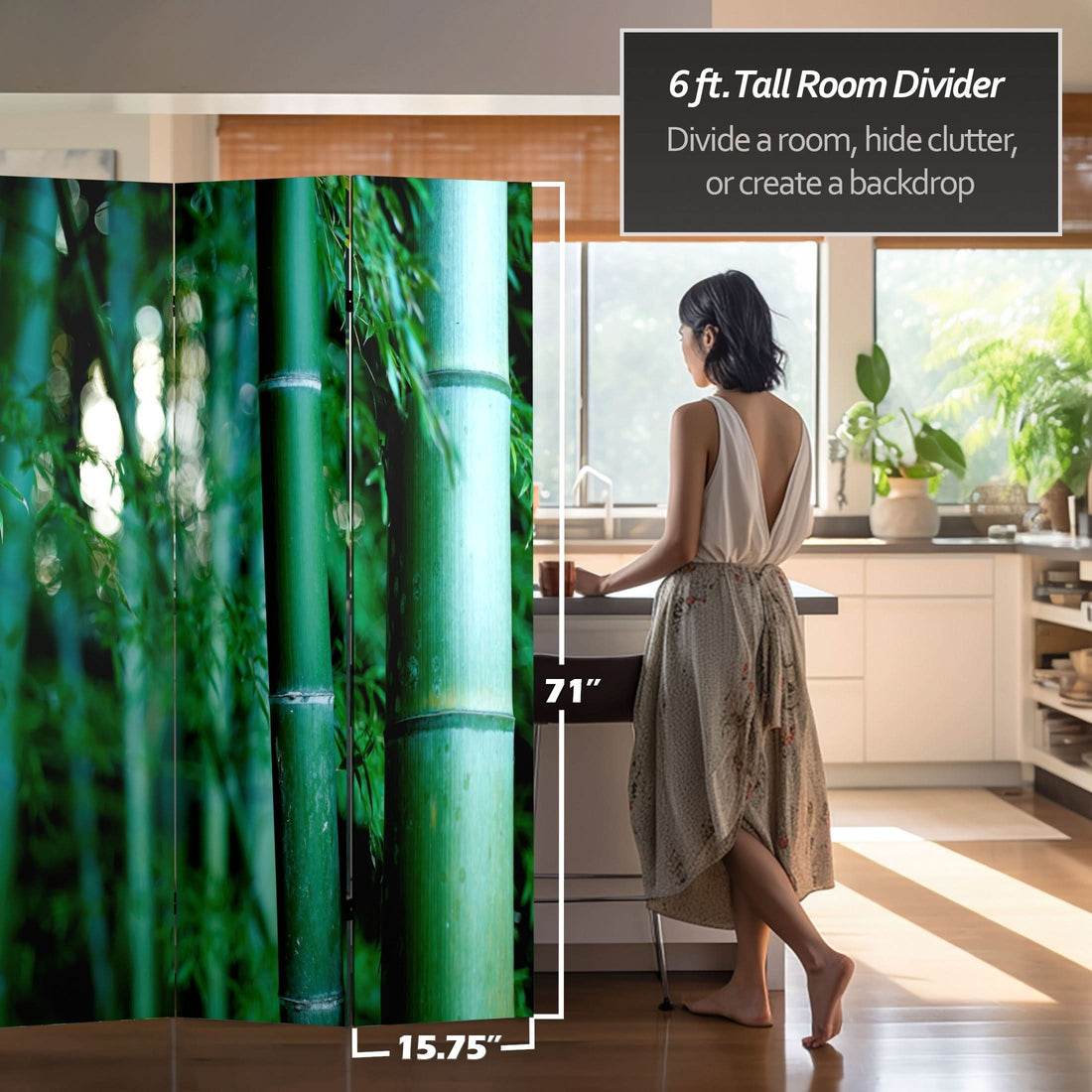 6 ft. Tall Double Sided Bamboo Tree Canvas Room Divider 4 Panel
