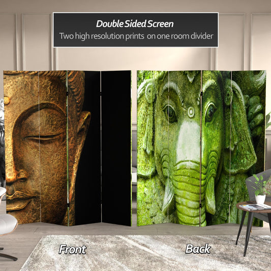 6 ft. Tall Double Sided Buddha and Ganesh Canvas Room Divider