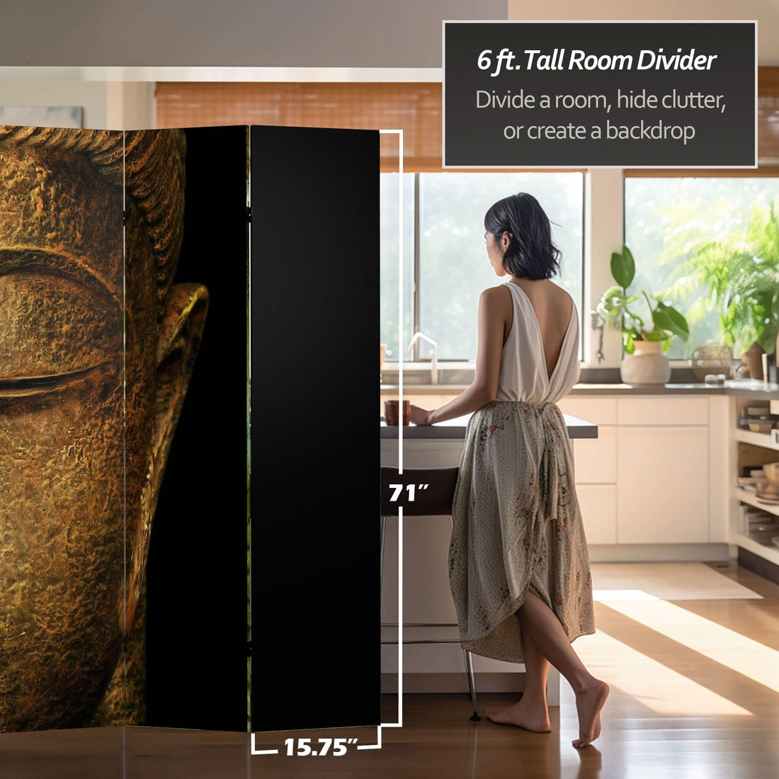 6 ft. Tall Double Sided Buddha and Ganesh Canvas Room Divider