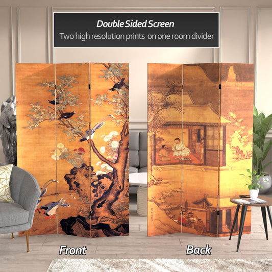 6 ft. Tall Double Sided Chinese Landscapes Canvas Room Divider