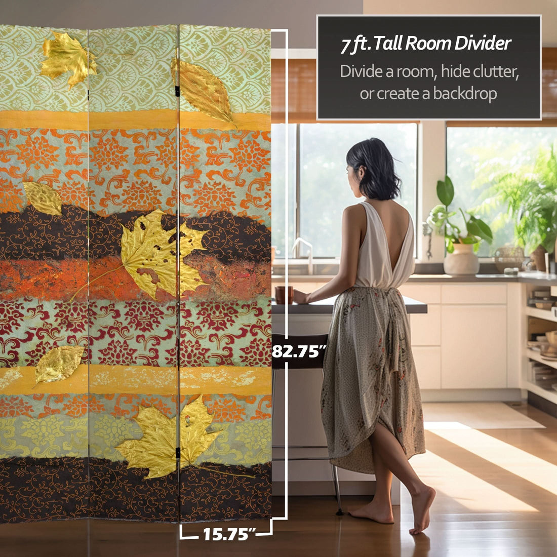 7 ft. Tall Double Sided October Gold Canvas Room Divider