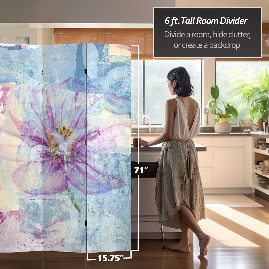 6 ft. Tall Double Sided Love Blossom Canvas Room Divider
