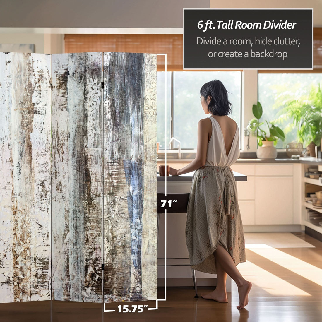 6 ft. Tall Double Sided Winter Woods Canvas Room Divider