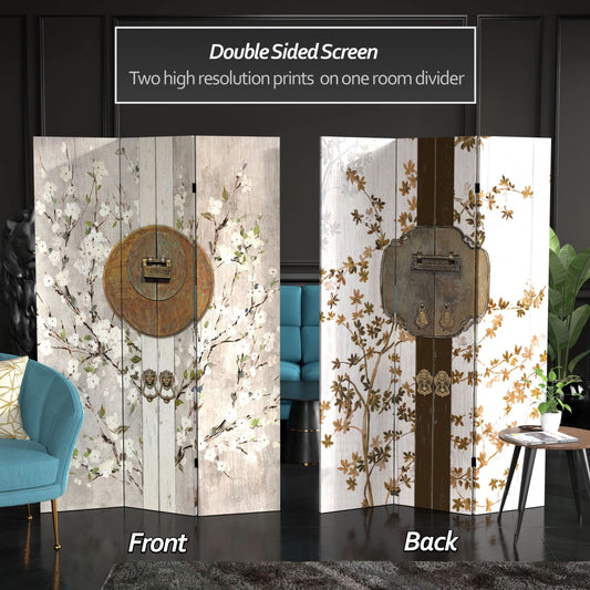 6 ft. Tall Double Sided Asian Lock Canvas Room Divider