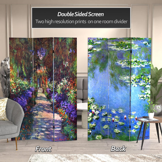 6 ft. Tall Double Sided Works of Monet Canvas Room Divider - Lilies/Garden at Giverny