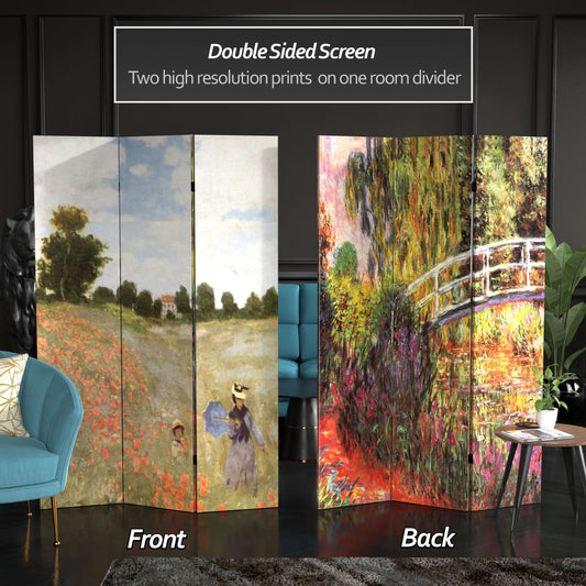 6 ft. Tall Double Sided Works of Monet Canvas Room Divider