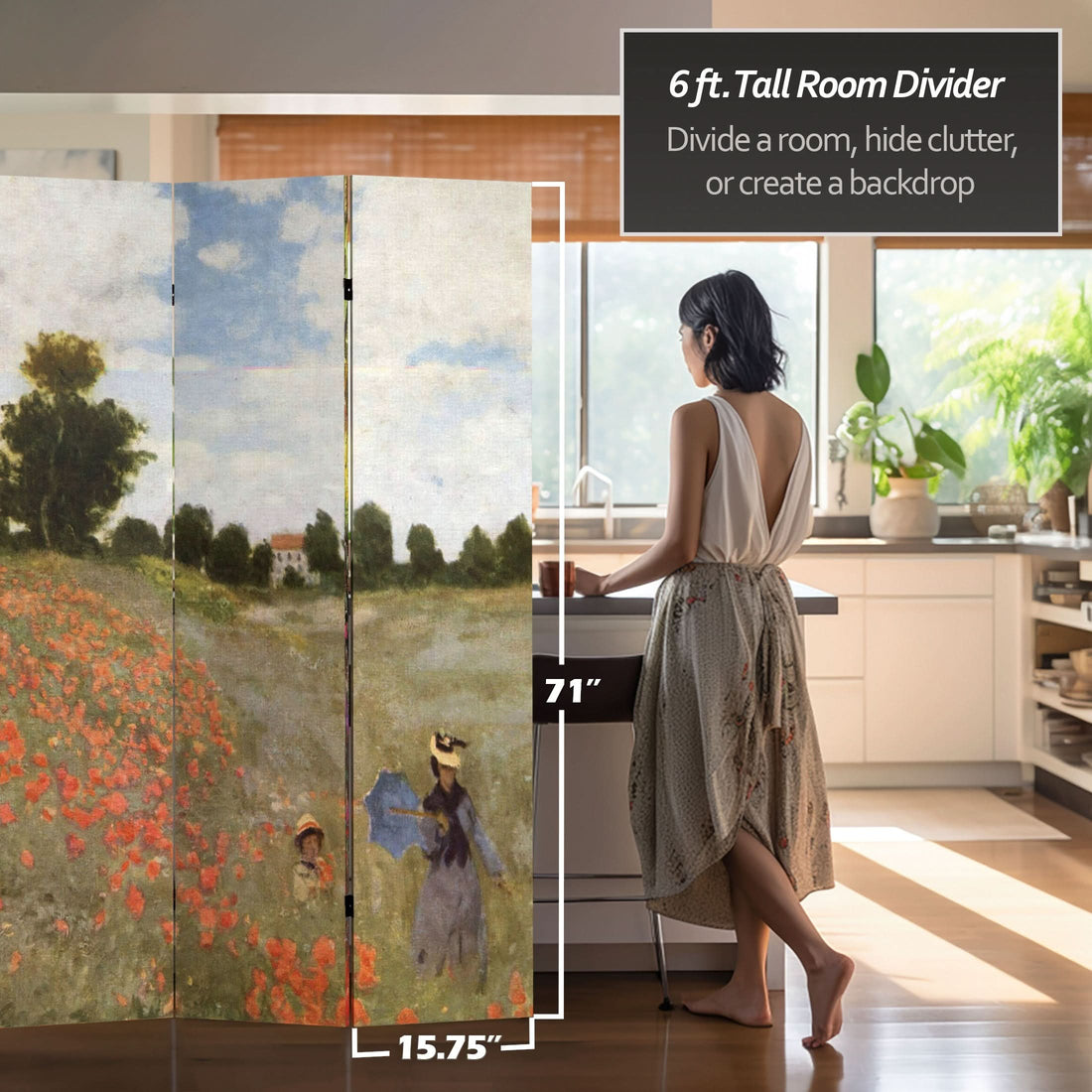 6 ft. Tall Double Sided Works of Monet Canvas Room Divider