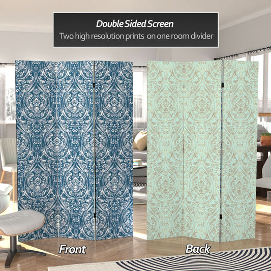 6 ft. Tall Double Sided Ocean Damask Canvas Room Divider