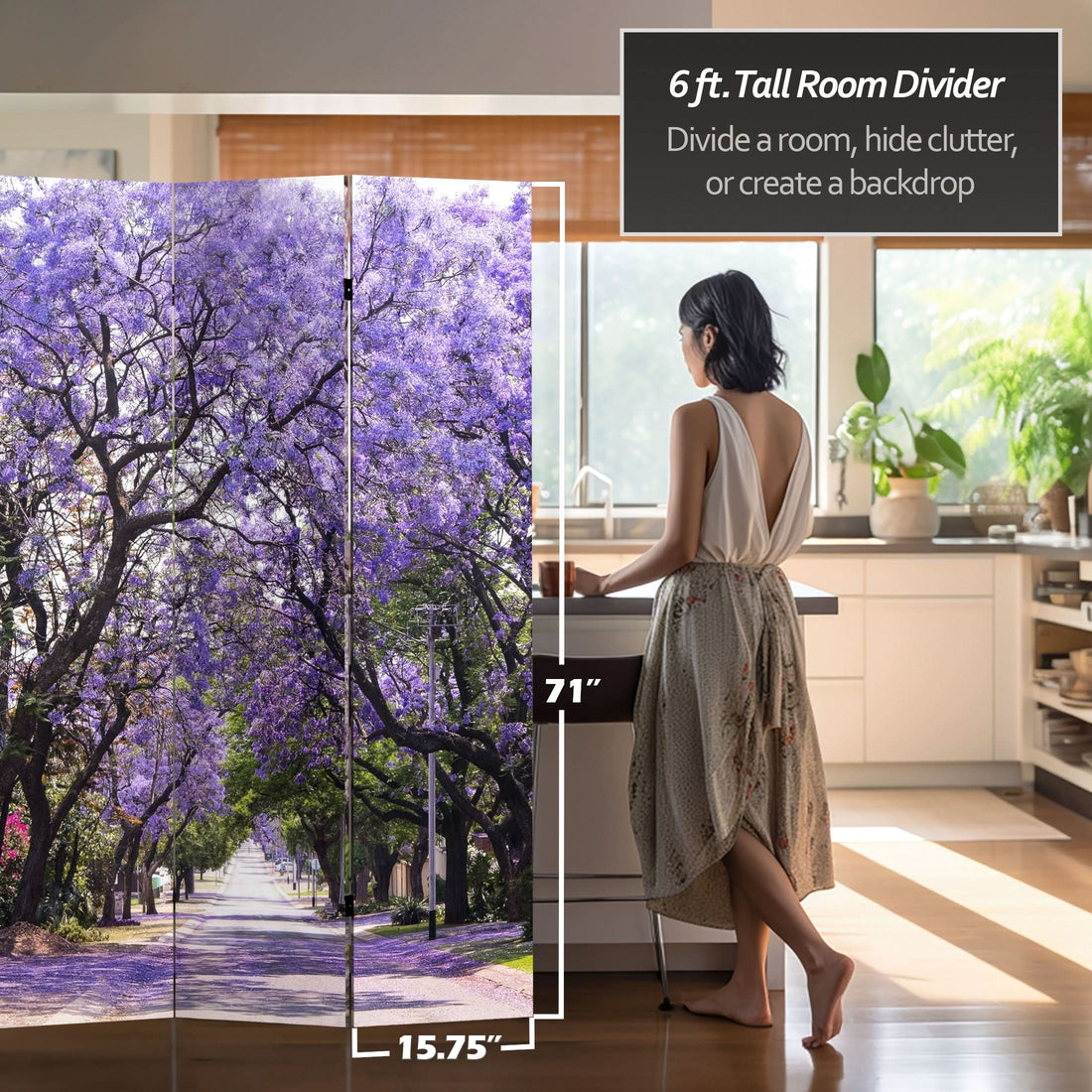 6 ft. Tall Double Sided Lavender Road Canvas Room Divider