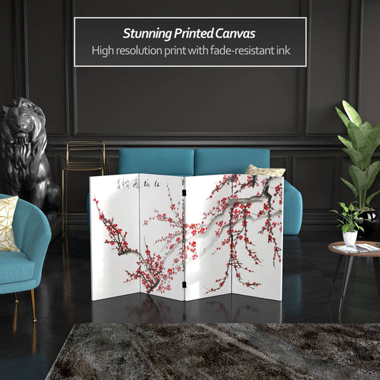 3 ft. Short Double Sided Plum Blossom Canvas Room Divider