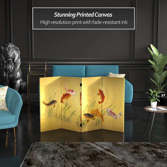 3 ft. Short Double Sided Seven Lucky Fish Canvas Room Divider