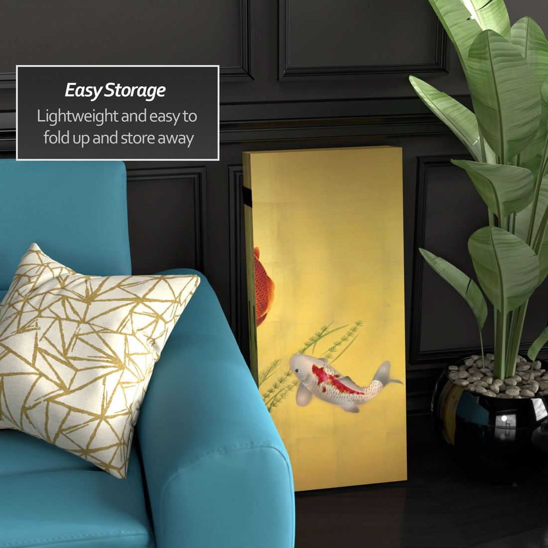 3 ft. Short Double Sided Seven Lucky Fish Canvas Room Divider