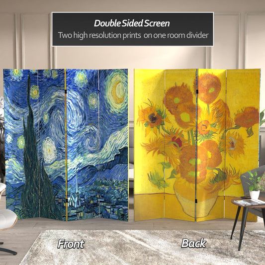 6 ft. Tall Double Sided Works of Van Gogh Canvas Room Divider 4 Panel