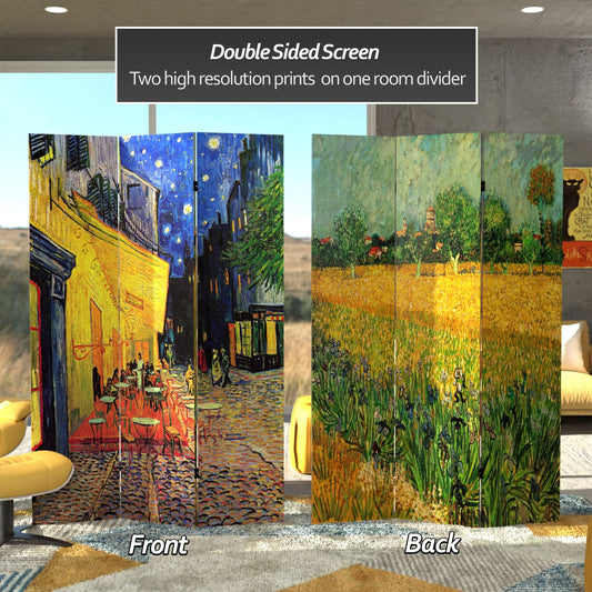 6 ft. Tall Double Sided Works of Van Gogh Canvas Room Divider - Cafe Terrace/View of Arles