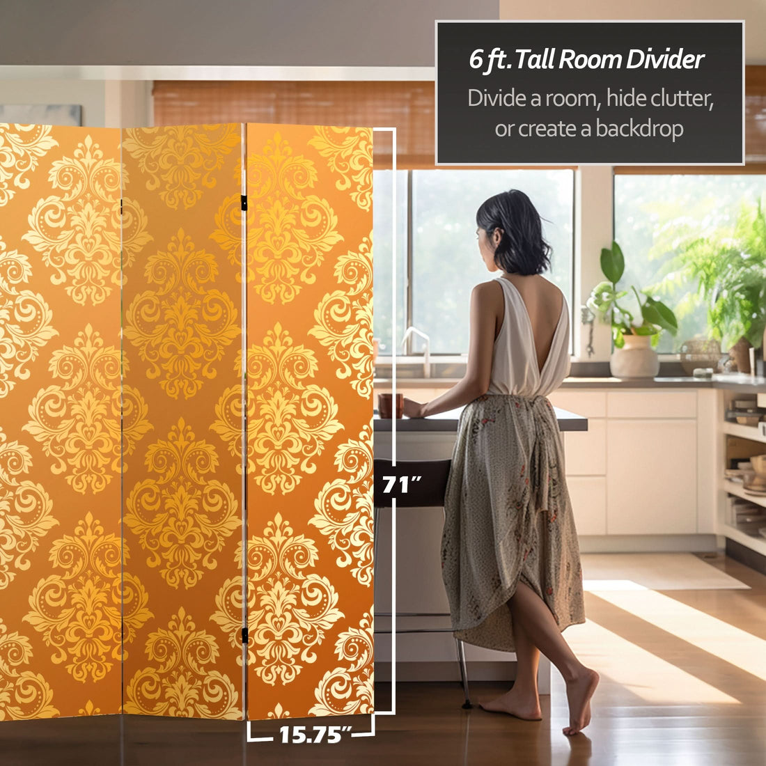 6 ft. Tall Double Sided Baroque Wallpaper Canvas Room Divider