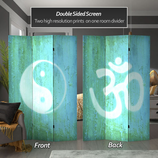 6 ft. Tall Double Sided Yin Yang/Om Canvas Room Divider