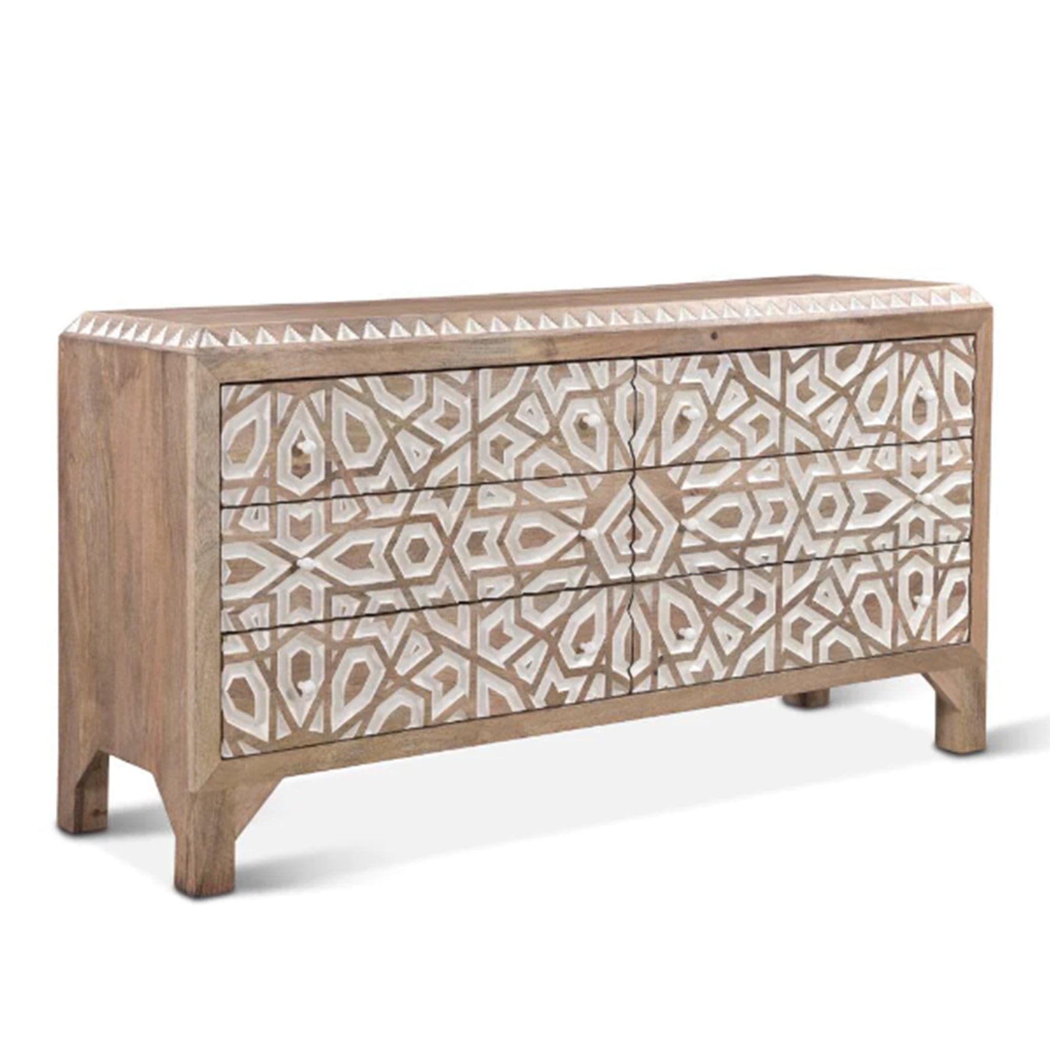 Haveli Dresser 61in Carved, Natural White