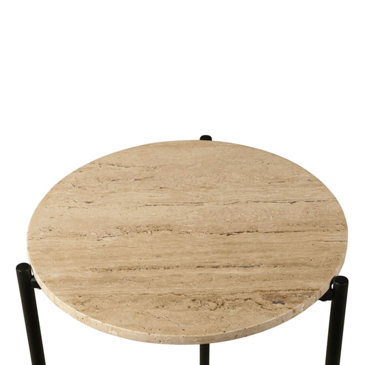 Charleston Iron and Travertine Stone Round Side Table - Home Trends & Design