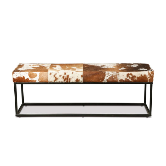 Melbourne 54" Iron and Brown Cowhide Leather Bench - Home Trends & Design