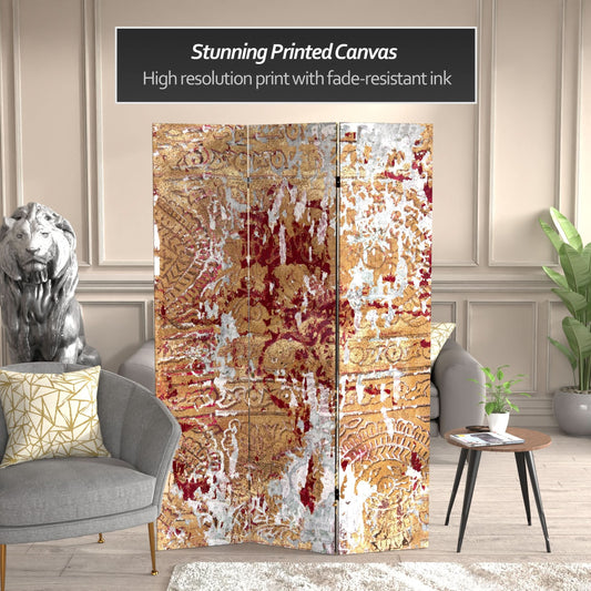 6 ft. Tall Fire and Bronze Canvas Room Divider