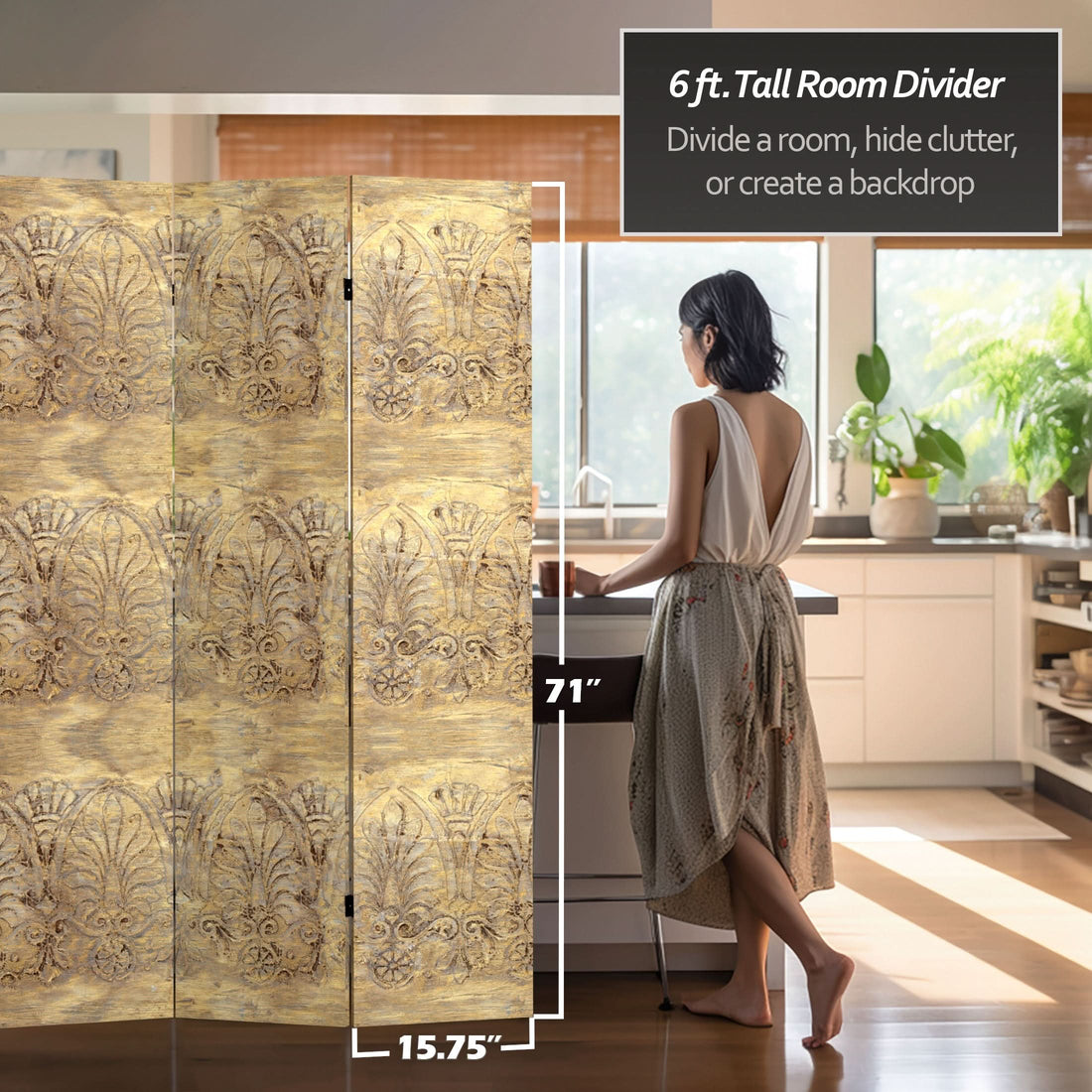 6 ft. Tall Baroque Flourish Canvas Room Divider