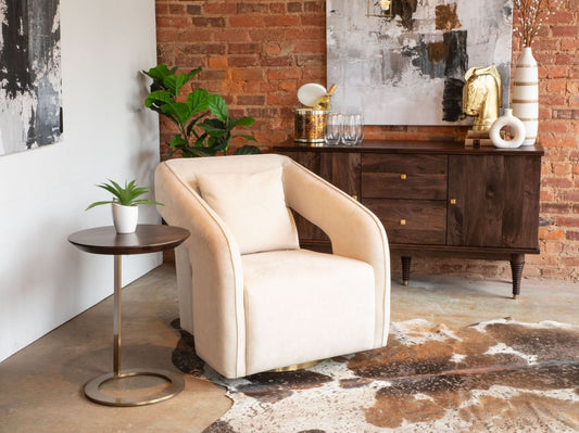 Dahlia Swivel Accent Chair in Beige Eco - Suede - Home Trends & Design