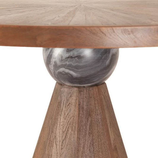 Rustic Revival Natural Teak Wood Gathering Table with Black Marble - Home Trends & Design