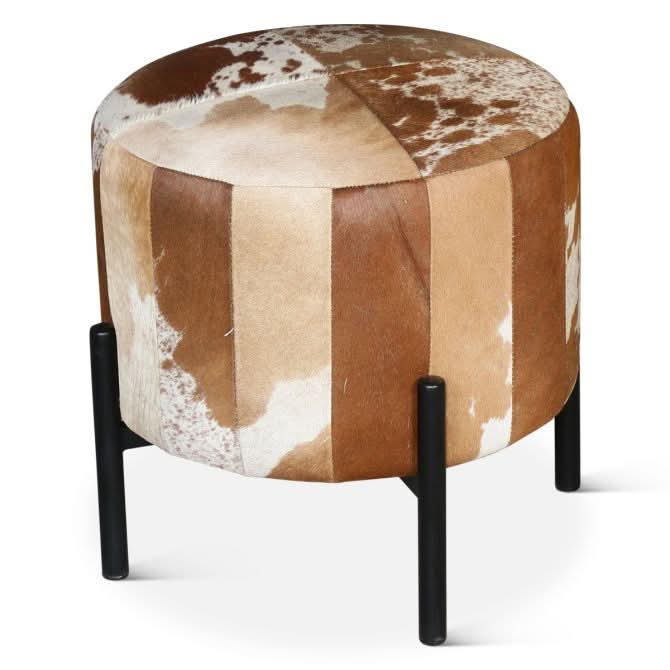 Charleston Brown Cowhide Stool - Home Trends & Design