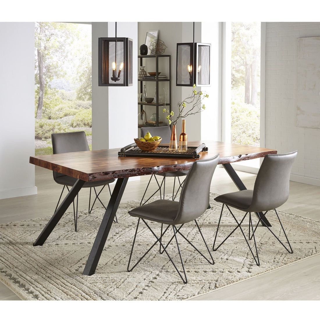 Reese Live Edge Solid Wood Metal Leg Dining Table in Natural Acacia