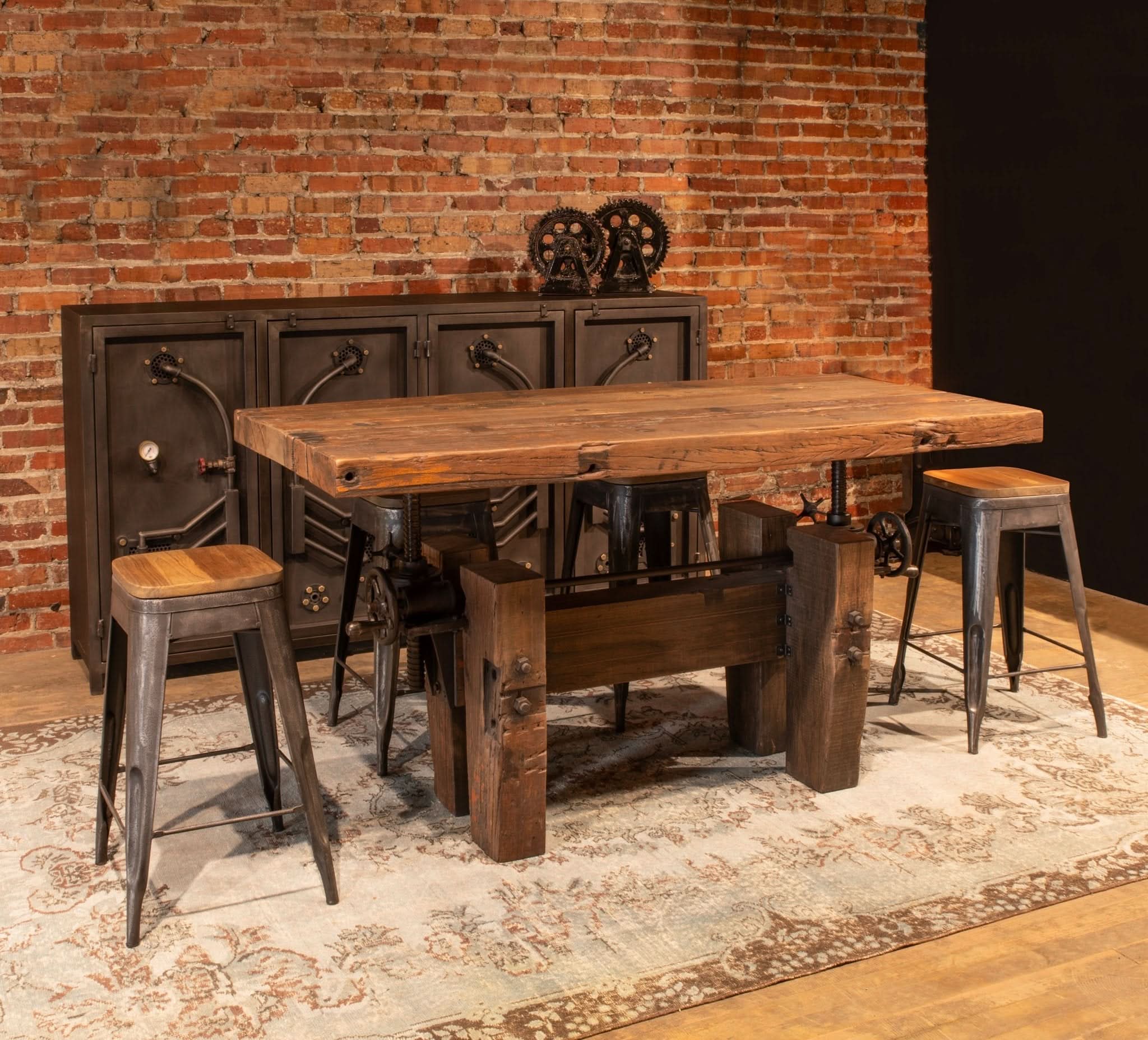 Rustic Revival Old Teak Industrial Hand Crank Office Desk - Home Trends & Design