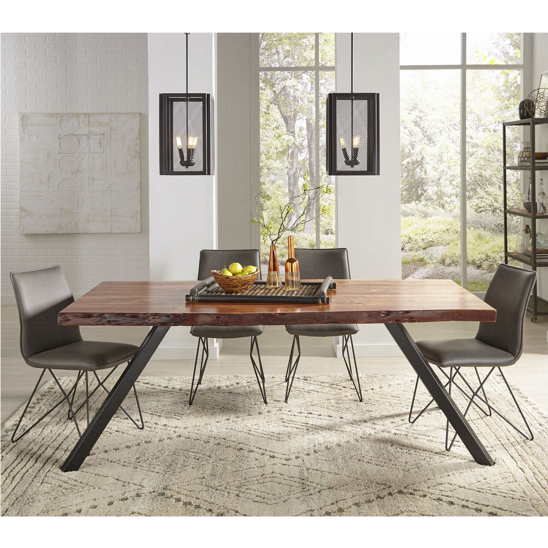 Reese Live Edge Solid Wood Metal Leg Dining Table in Natural Acacia