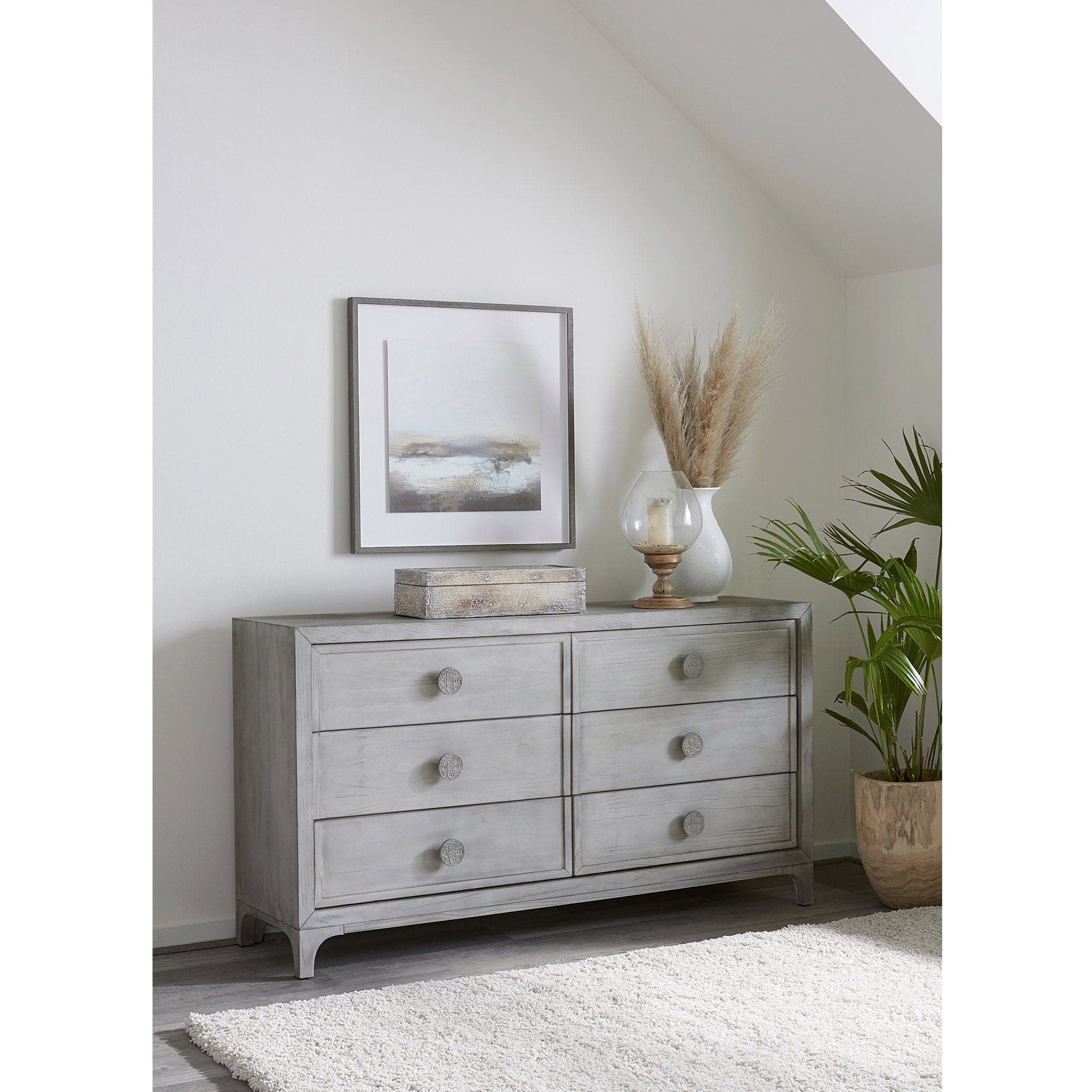 Boho Chic Six-Drawer Dresser in Washed White Boho Chic Six-Drawer Dresser in Washed White