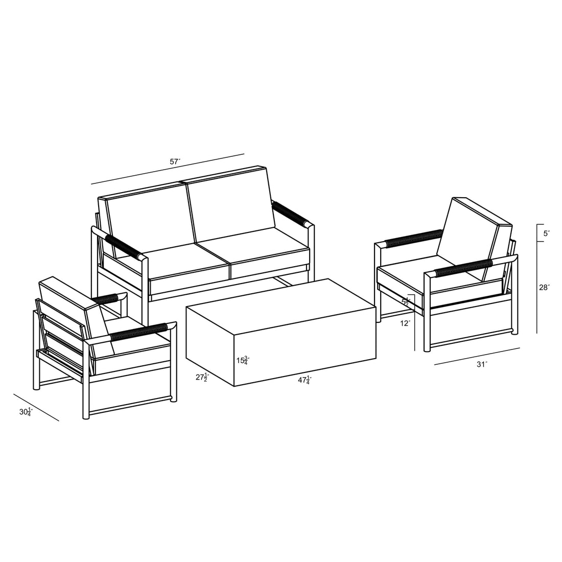Alto 5 Piece Loveseat Set
