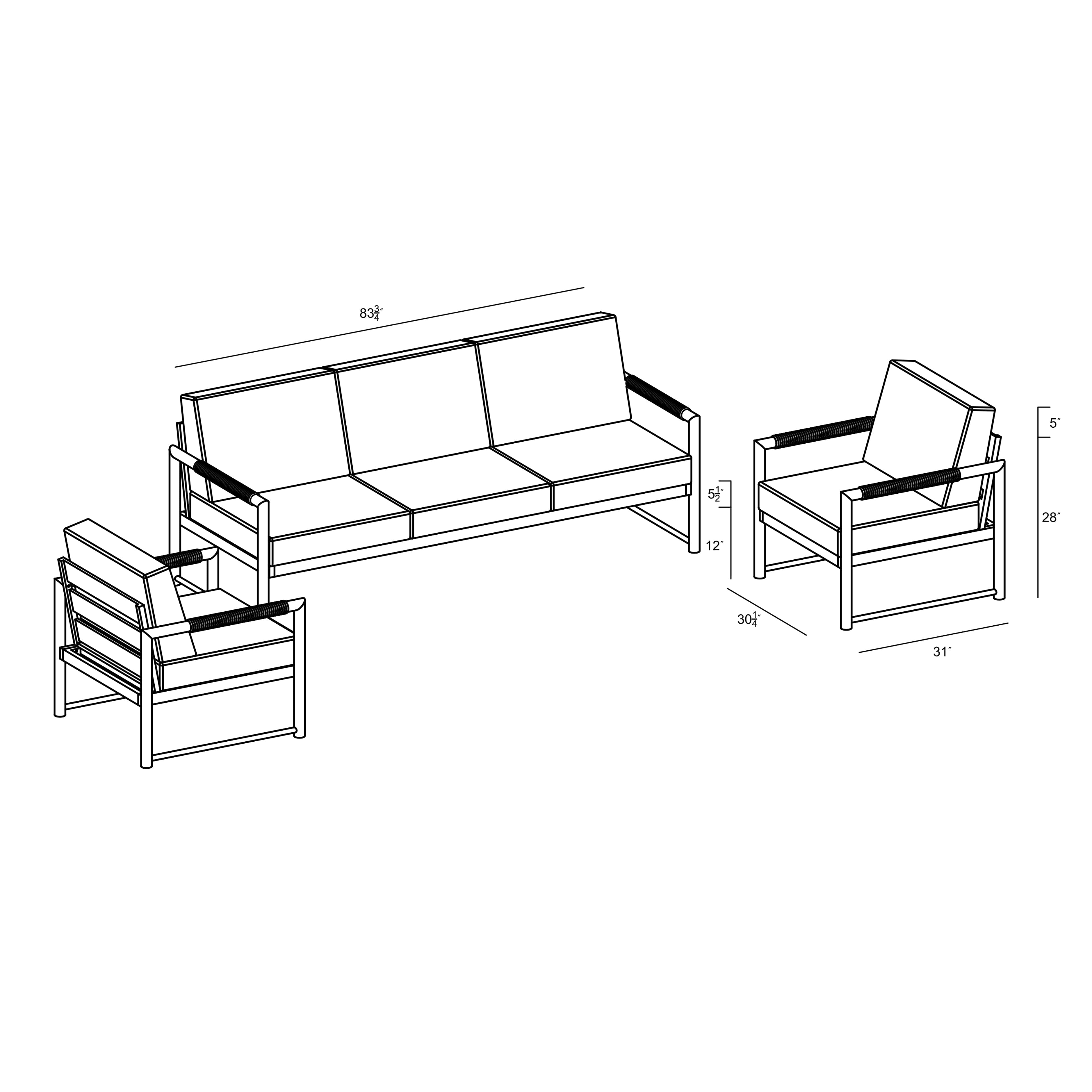 Alto 3 Piece Sofa Club Chair Set