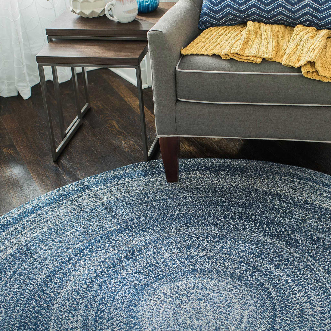 Epona Braided Round Blue Rug