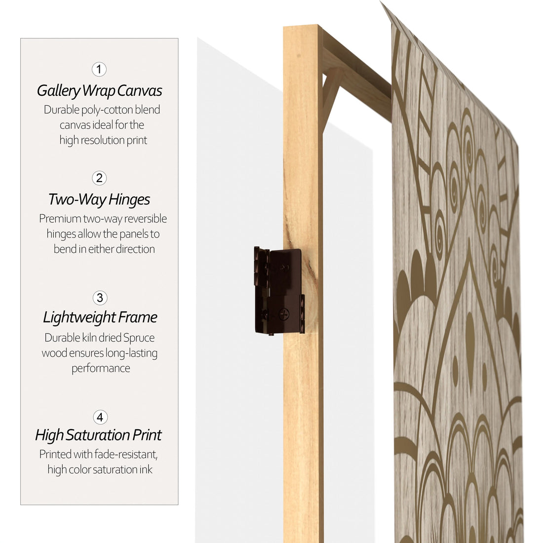 2 ft. Short Double Sided Mandala on Oak Canvas Folding Screen