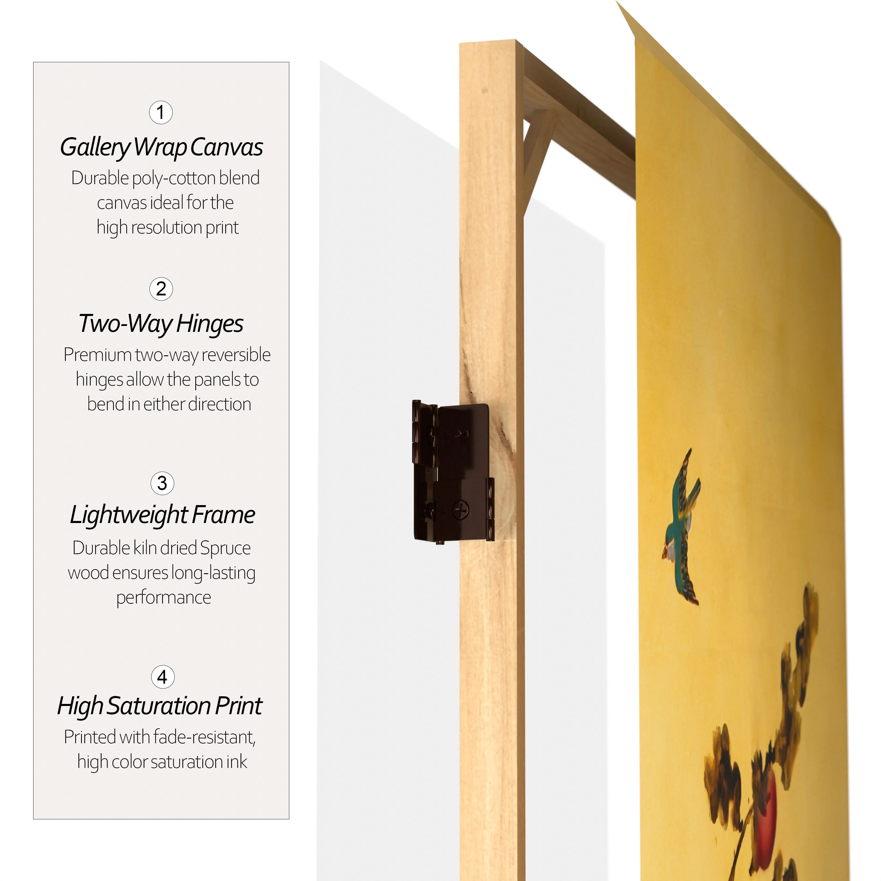 2 ft. Short Double Sided Plum Tree Canvas Folding Screen