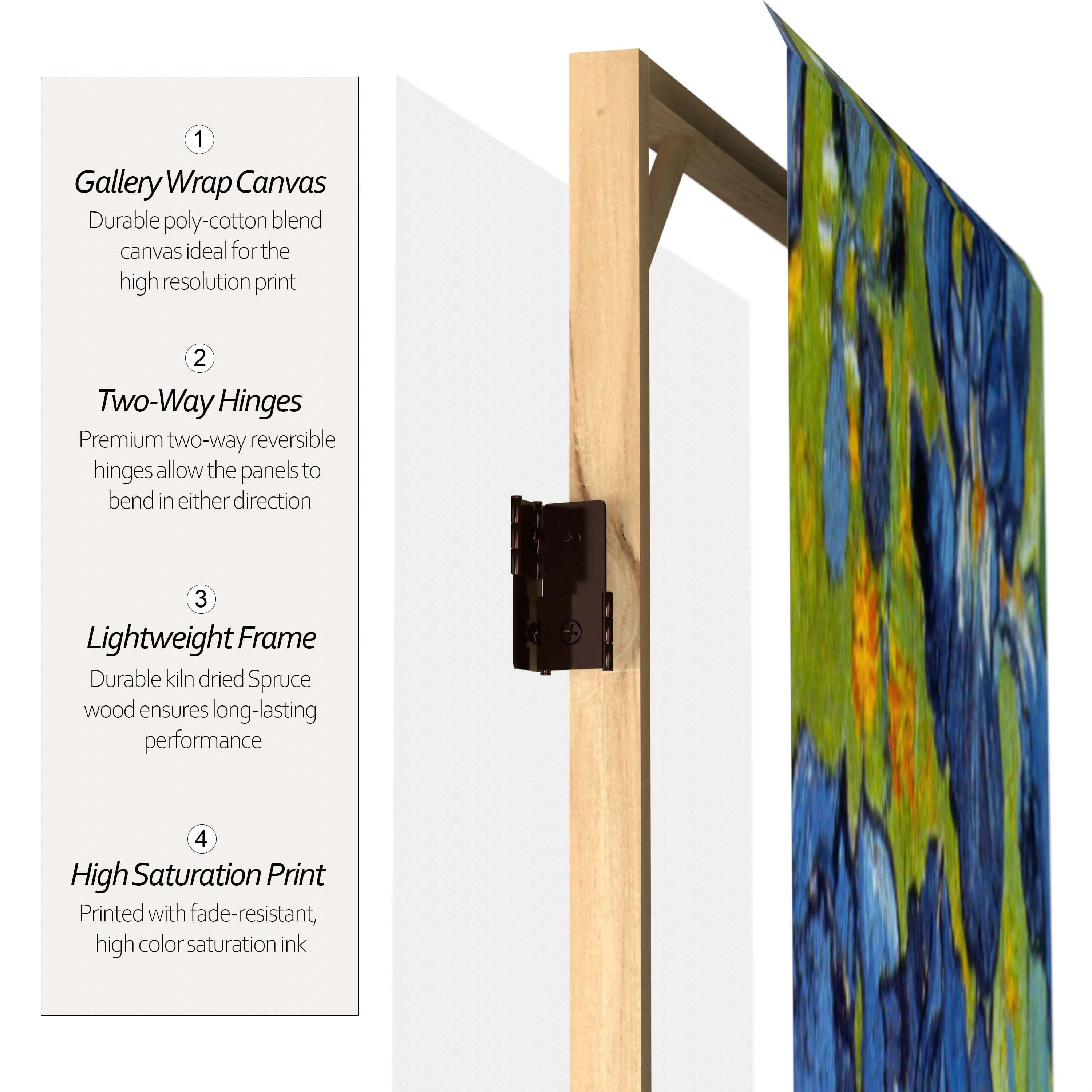 2 ft. Short Double Sided Works of Van Gogh Canvas Folding Screen - Irises/Starry Night Over Rhone