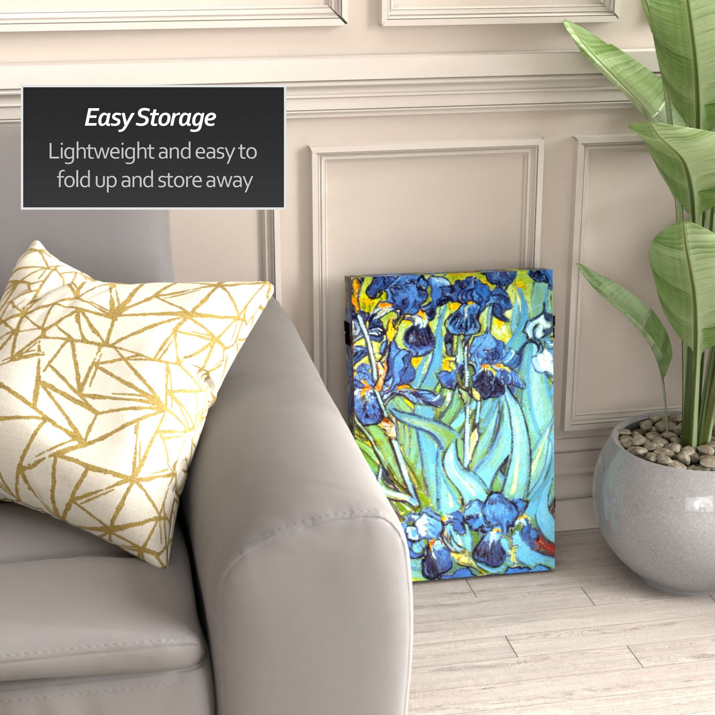 2 ft. Short Double Sided Works of Van Gogh Canvas Folding Screen - Irises/Starry Night Over Rhone