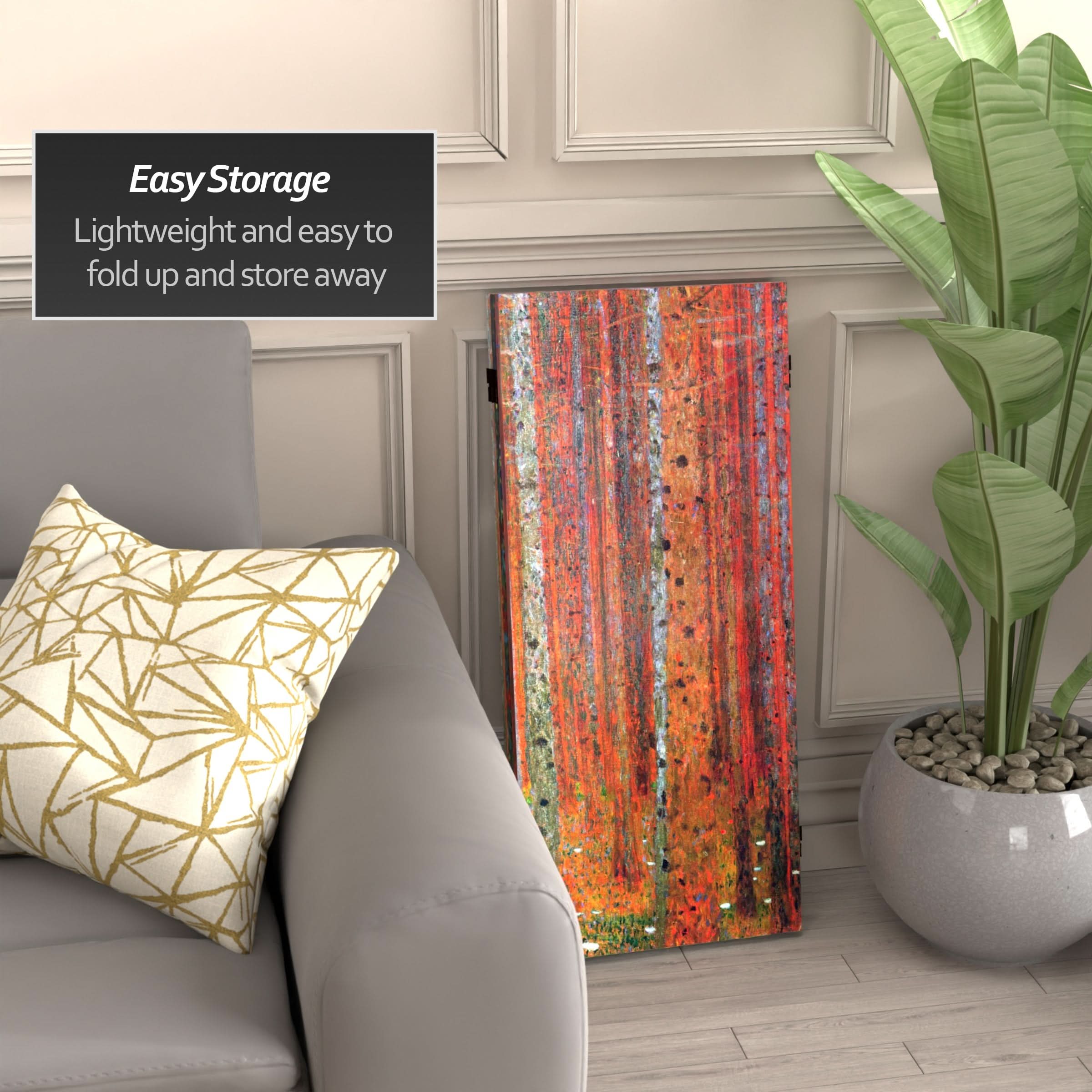 3 ft. Short Double Sided Works of Klimt Canvas Folding Screen - Tannenwald/Farm Garden