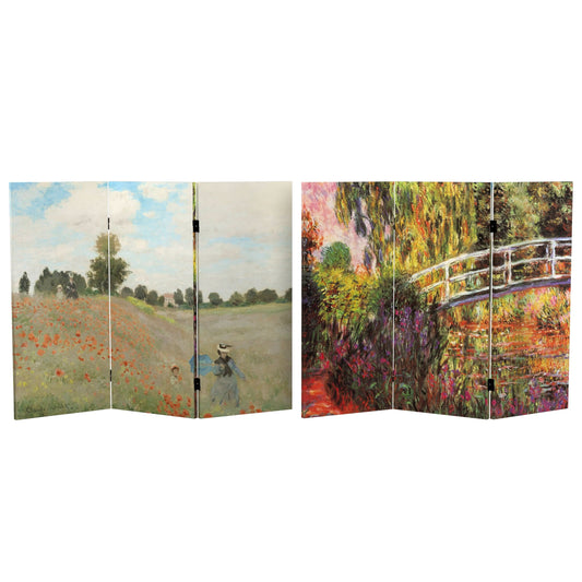 3 ft. Short Double Sided Works of Monet Canvas Folding Screen - Water Lillies/Pathway