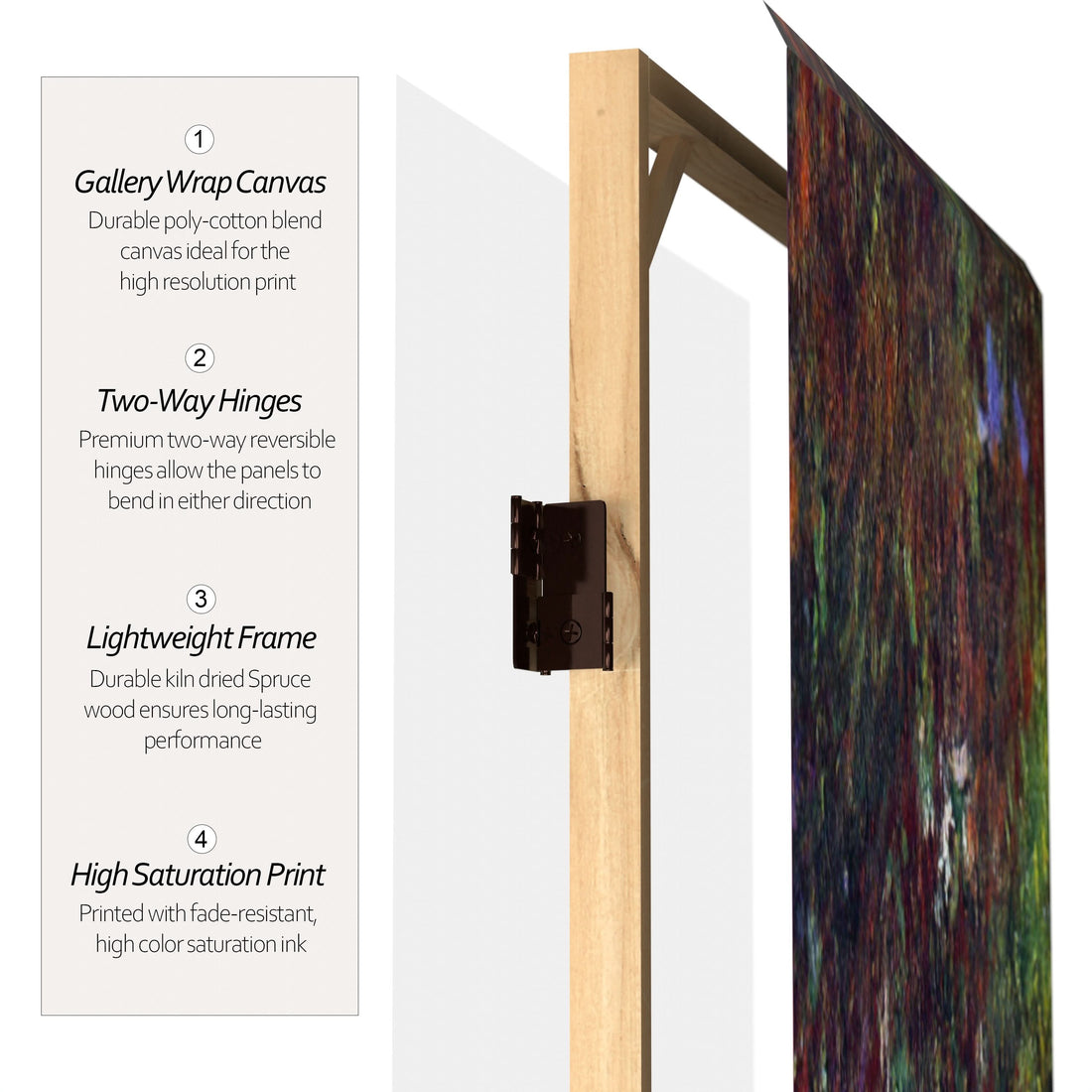 3 ft. Short Double Sided Works of Monet Canvas Folding Screen - Lilies/Garden at Giverny